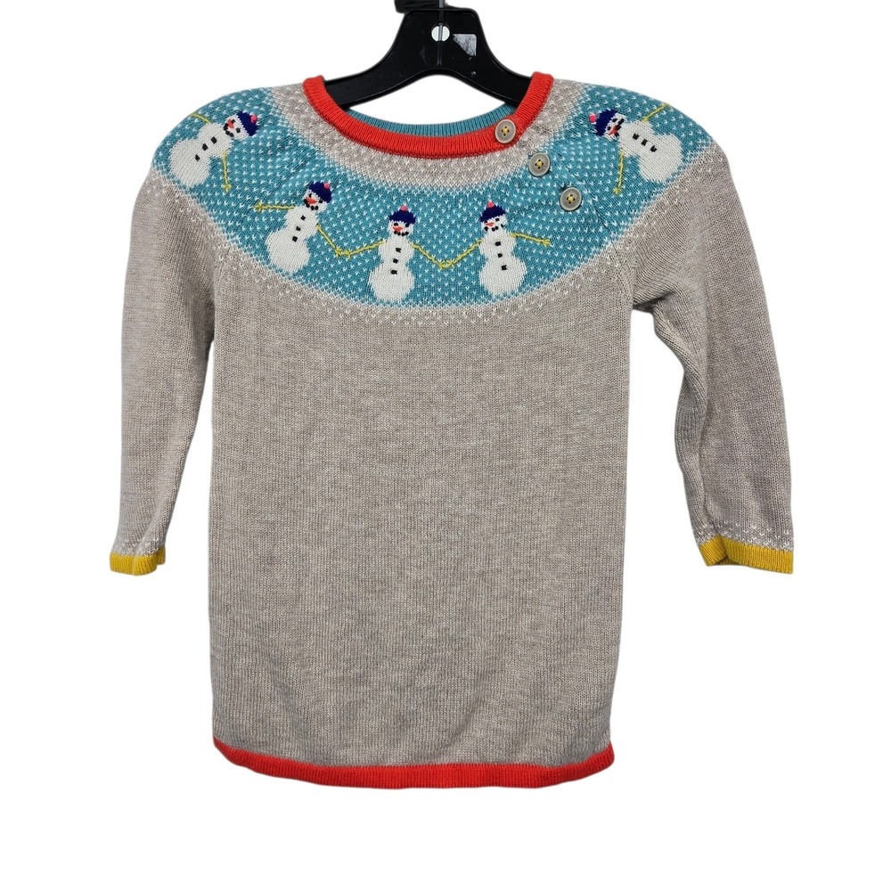 Mini Boden Knitted Snowman Dress Kids 2-3T Cotton Cashmere Blend Holiday Festive